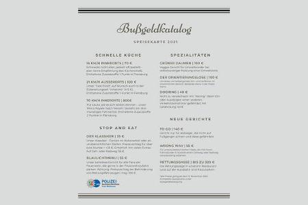 Bußgeldkatalog Speisekarte