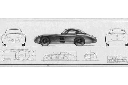 Mercedes-Benz 300 SLR Uhlenhaut Coupé Konstruktionszeichnung (1955)