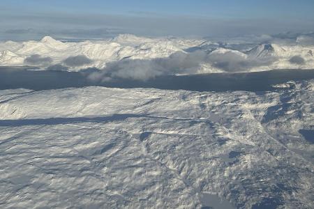 Eine verschneite Landschaft nahe Nuuk.