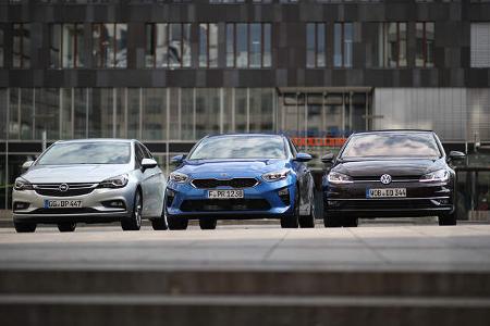 Kia Ceed 1.4 T-GDI, Opel Astra 1.4 DI Turbo, VW Golf 1.5 TSI Act, Exterieur