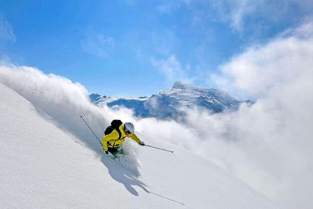 Skigebiet, Schnee, Skifahrer, Berge, Himmel