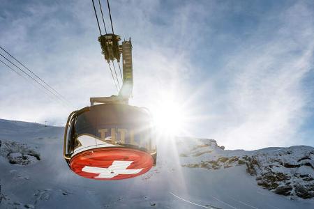 Gondel, Schweizer Kreuz, Berge, Schnee, Himmel, Sonne