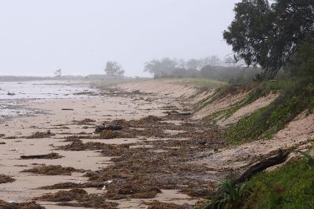 An vielen Stränden haben riesige Wellen den Sand abgetragen.