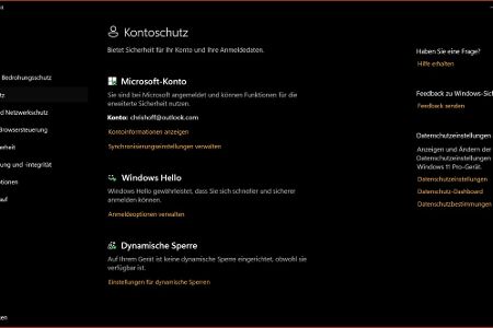 Kontoschutz: Sicherer Login mit Microsoft-Konto, Windows Hello und dynamischer Sperre.