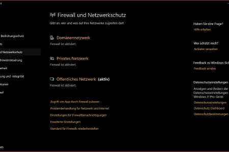Firewall- und Netzwerkschutz: Sicherheit für Domänen-, private und öffentliche Netzwerke.