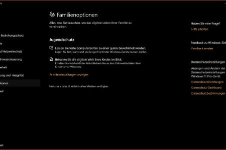 Familienoptionen: Kinderschutz und Aktivitätsberichte für eine sichere digitale Umgebung.