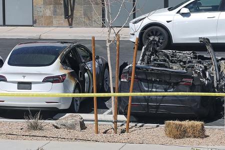 Tesla ausgebrannt Brand Feuer Schaden USA