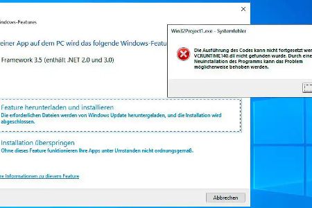 Fehlende Laufzeitumgebungen: Ist keine .NET-Runtime installiert, informiert Windows mit einem klaren Hinweis samt Download-Link. Fehlt jedoch eine C++-Laufzeit, wird es deutlich weniger selbsterklärend. Fehlende Laufzeitumgebungen: Ist keine .NET-Runtime installiert, informiert Windows mit einem klaren Hinweis samt Download-Link. Fehlt jedoch eine C++-Laufzeit, wird es deutlich weniger selbsterklärend.