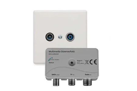 Wenn Du Internet via Kabel beziehen möchtest, ist eine Multimediadose mit einem DATA-Anschluss erforderlich. Fehlt dieser an der Dose, solltest Du bei Deinem Provider einen Adapter bestellen.