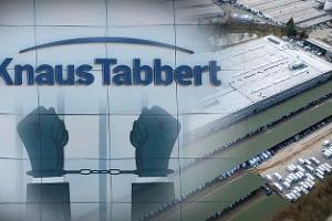 Symbolbld mit Handschellen-Illustration und einem Bild der KTAG-Niederlassung in Bayern. Hintergrund: Festnahmen und Razzia bei Knaus Tabbert