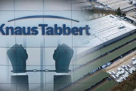 Symbolbld mit Handschellen-Illustration und einem Bild der KTAG-Niederlassung in Bayern. Hintergrund: Festnahmen und Razzia bei Knaus Tabbert