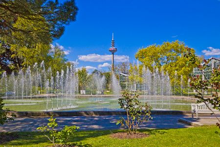 Blick vom Botanischen Garten auf die Skyline in Frankfurt am Main