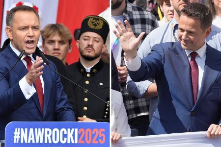 In der Stichwahl um das Präsidentenamt in Polen trifft der Rechtskonservative Karol Nawrocki (links) auf den Liberalen Rafal Trzaskowski. (Archivbild) In der Stichwahl um das Präsidentenamt in Polen trifft der Rechtskonservative Karol Nawrocki (links) auf den Liberalen Rafal Trzaskowski. (Archivbild)