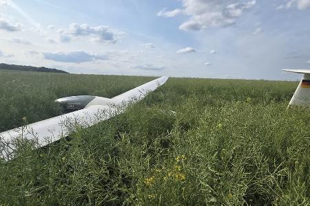 Das Segelflugzeug blieb bei der Notlandung scheinbar unbeschadet. Das Segelflugzeug blieb bei der Notlandung scheinbar unbeschadet.