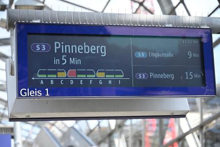 In Hamburg informiert eine Anzeige über die Auslastung einer S-Bahn. 