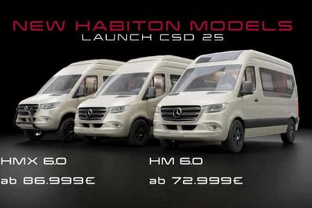 Bürstner Habiton Sprinter (2026) Präsentationsfolie mit drei Campingbussen