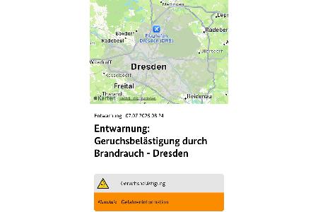 © Feuerwehr Dresden, Screenshot von der Entwarnung im Bereich Dresden
