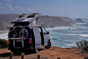 Camping, Bulli, Campervan, Küste, Meer