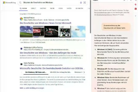 In Microsoft Edge lässt Du die klassischen Bing-Ergebnisse direkt mit den KI-Zusammenfassungen im selben Fenster anzeigen.
