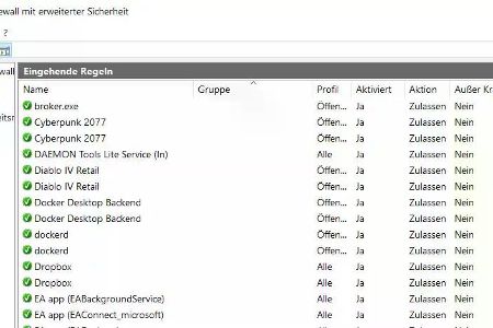 Viele Games und einige Anwendungen – etwa die App TeamViewer – müssen auf externe Signale reagieren. Dazu passen sie bereits bei der Installation die Firewall bzw. deren Regeln entsprechend ein. Wie die Programme das tun, kannst Du im Bereich „Eingehende Regeln“ sehen.