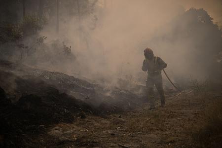 Die Brandbekämpfer am Boden sind Tag und Nacht im Einsatz gegen die Flammen in Portugal. Tagsüber werden sie von Löschflugzeugen und -hubschraubern unterstützt.