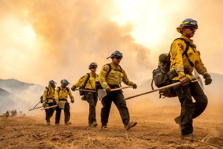 Einsatzkräfte der Feuerwehr bekämpfen den Gifford-Brand im Los Padres National Forest.