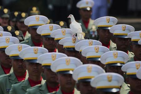Taube landet auf Soldatenhut bei Indonesiens Unabhängigkeitsfeier