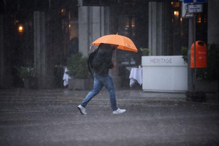 Blitzschlag-Gefahr: Wenn ein Gewitter mit Blitzen über einem tobt, sollte man sich lieber von seinem Regenschirm trennen.