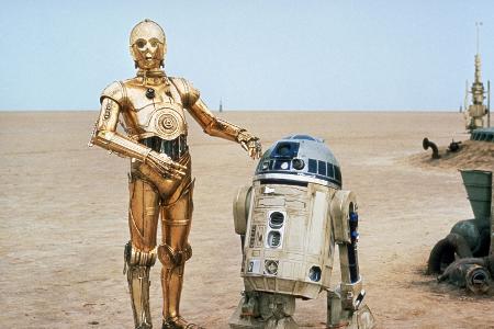 Anthony Daniels als C-3PO und Kenny Baker als R2-D2