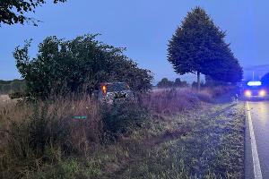 Nach dem Unfall wurde das Auto unter dem Baum "begraben".
Foto: Polizei Minden-Lübbecke
