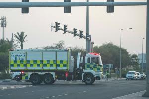 Ein Krankenwagen in der Nähe des israelischen Angriffsorts in Doha. 