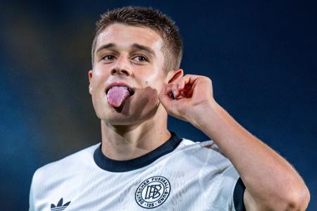Nicolo Tresoldi von der U21-Nationalmannschaft jubelt über seinen Treffer gegen Lettland zum 3:0.