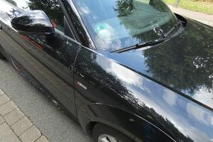 Beschädigte Windschutzscheibe des beteiligten Autos