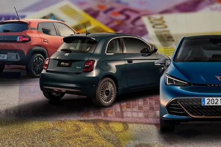 Elektroauto Leasing Collage Dacia Spring Fiat 500 e Cupra Born