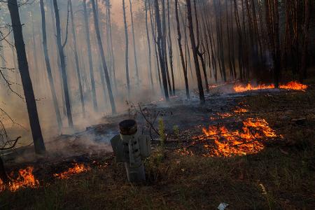 Waldbrände in der Ukraine, die viel Treibhausgase freisetzen, werden oft durch Gefechte ausgelöst. (Archivbild) Waldbrände in der Ukraine, die viel Treibhausgase freisetzen, werden oft durch Gefechte ausgelöst. (Archivbild)