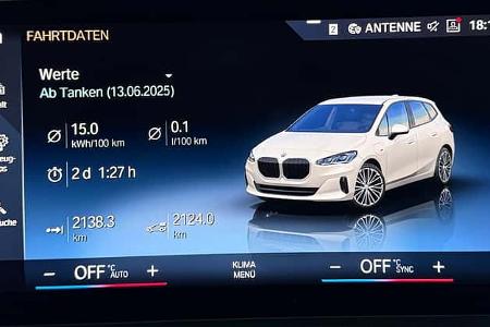 10/2025 BMW 225e PHEV Plug-in-Hybrid Verbrauchsanzeige