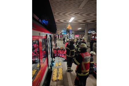 Einsatzkräfte der Feuerwehr und der Bundespolizei am Bahnsteig im Bahnhof Berliner Tor während der Einsatz- und Rettungsmaßnahmen-
Foto-Quelle: Bundespolizeiinspektion Hamburg