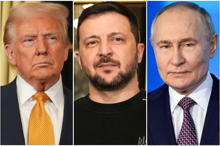 Die drei Präsidenten Trump, Selenskyj und Putin (von links) verhandeln über eine Lösung im Ukraine-Krieg. (Archivbild)