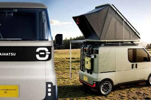 Außenaufnahme, Kei-Car, Dachzelt aufgeklappt