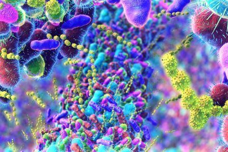 Digitales Bild von Bakterien in lila Farbtönen