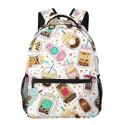 通用 Bubble Tea Boba Print Großer Rucksack für Kinder Jungen Mädchen Schule Personalisierte Reiseschultasche mit mehreren Taschen von 通用
