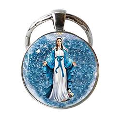 Christliche Jungfrau Maria Frauen Glaskunst Foto Charm Schlüsselanhänger religiöses Amulett Party Schmuck von 通用