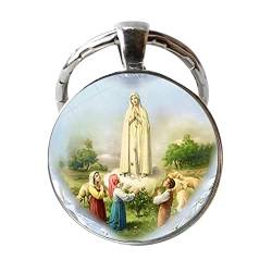Christliche Jungfrau Maria Glaskunst Foto Schlüsselanhänger religiöses Amulett Zubehör Party Schmuck von 通用