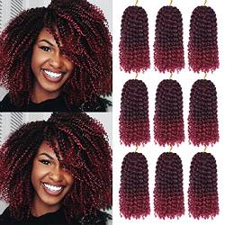 DRS Marlybob Crochet Braids Hair 9 Stück Ombre Burgundy Afro Kinky Curly Braiding Hair Extensions 8 Inch Small Synthetic Braiding Hair for African American Women (1B/Bug#) von 无