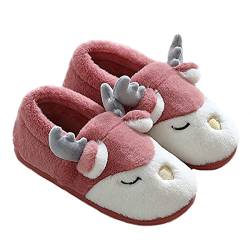 通用 PINGESILU Damen Cartoon Rentier Indoor warme Plüsch Hausschuhe weich und bequem im Winter zu Hause rutschfeste Fleece Hausschuhe (40/41 EU, Leder rot, numeric_40) von 通用