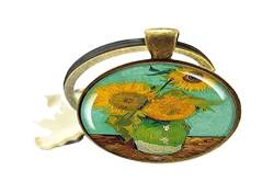 Van Gogh Sonnenblume Vincent Van Gogh Art Schlüsselanhänger Vintage Glaskunst Foto Schmuck, 25, Metall Glas von 通用