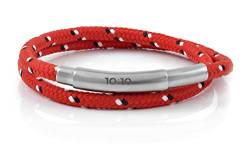 10:10 Armband der OCEAN-Serie mit doppelter Schlaufe aus Leder und Stoff mit 4 mm Durchmesser und verstellbarem Edelstahlverschluss. Verstellbares Armband von 10:10