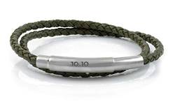 10:10 Armband der OCEAN-Serie mit doppelter Schlaufe aus Leder und Stoff mit 4 mm Durchmesser und verstellbarem Edelstahlverschluss. Verstellbares Armband von 10:10