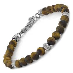 10:10 Armband mit Natursteinen Tigerauge, 6 mm, Perlen aus Edelstahl, sehr robustes Armband, hergestellt in Italien von 10:10