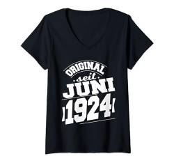 Damen Juni 1924 Original seit 100 Jahren Mann Frau Geburtstag T-Shirt mit V-Ausschnitt von 100. Geburtstag 1924 Geburtstagsgeschenk Sprüche